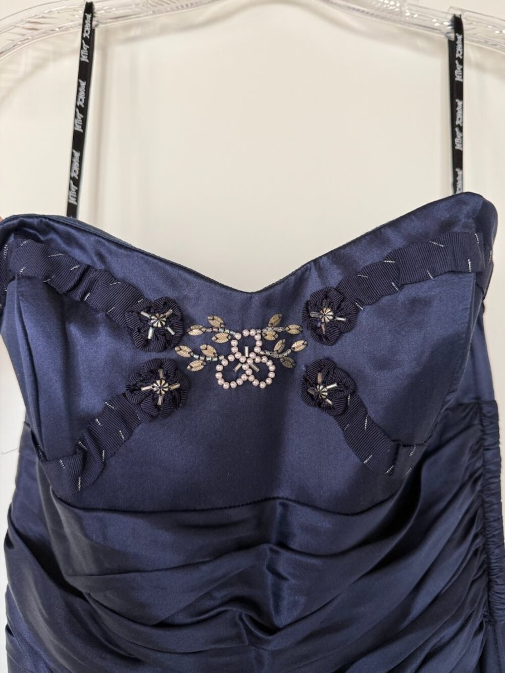 Betsey Johnson Vintage Navy Blue Silk Strapless Gown - Beaded - Size 4 - Picture 2 of 9